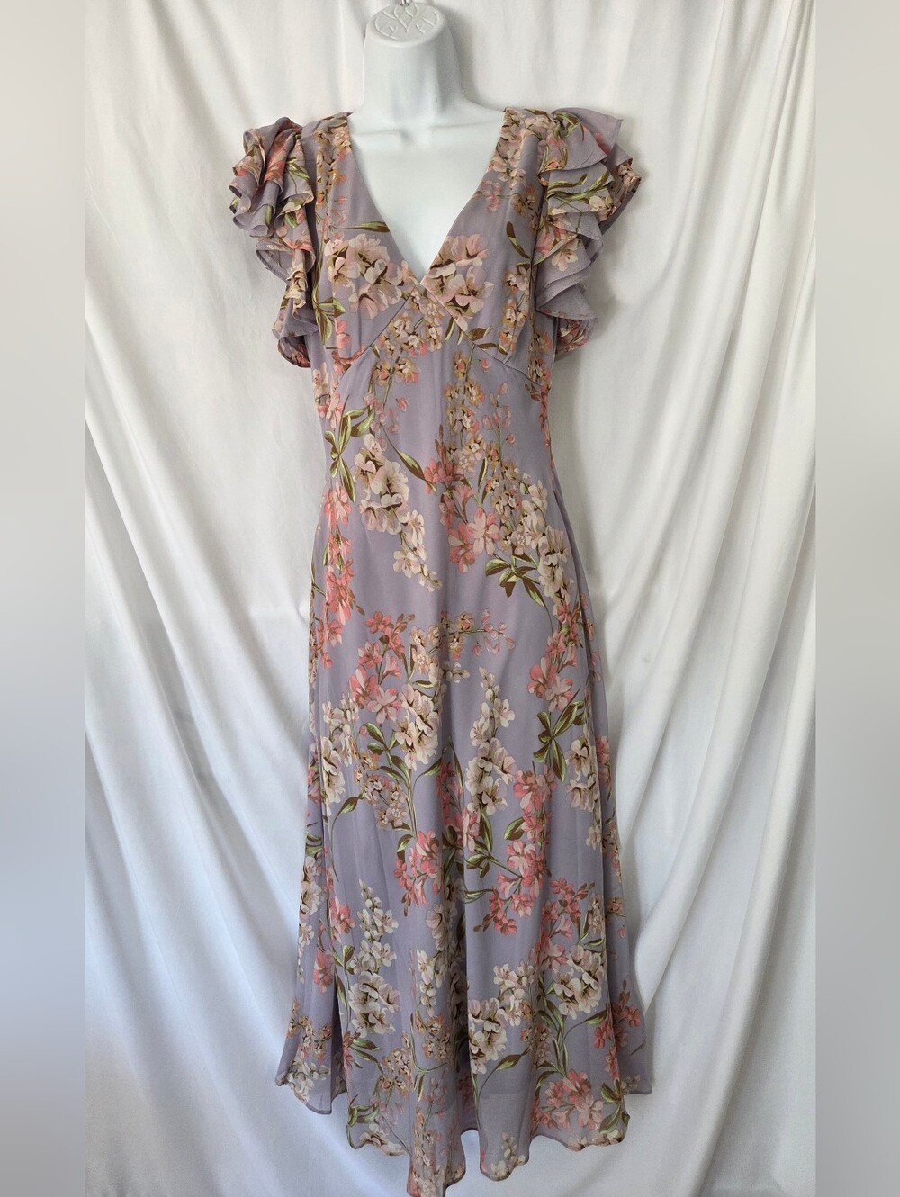 Taylor Lavender Floral Maxi Dress with Pink & Cream Blossoms Size 8